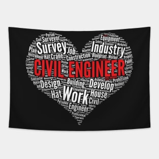 Civil Engineer Heart Shape Word Cloud Design Engineering print Tapestry