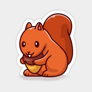 Cute Squirrel Holding Nut Magnet