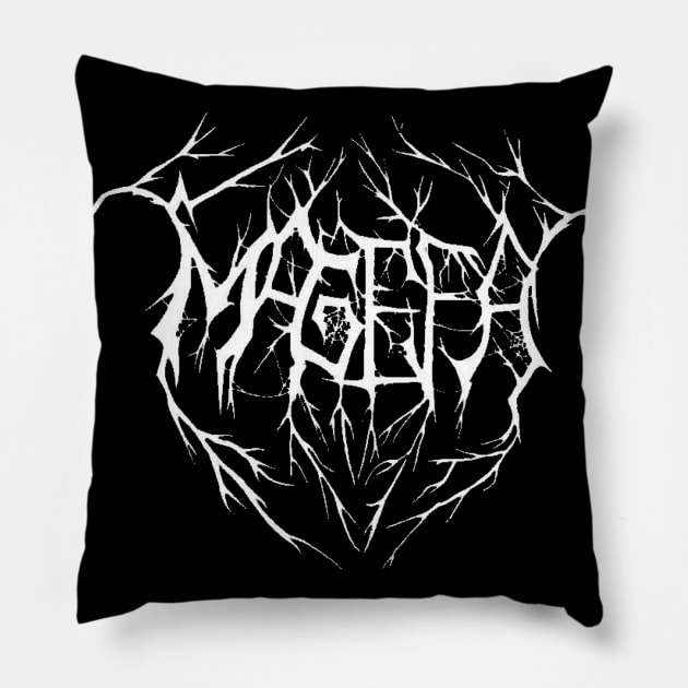 MAGEFA - 'Death' white logo Pillow by MAGEFA- Merch Store on TEEPUBLIC