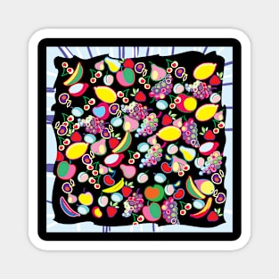 decorative bright fruits, doodle, on a black background Magnet