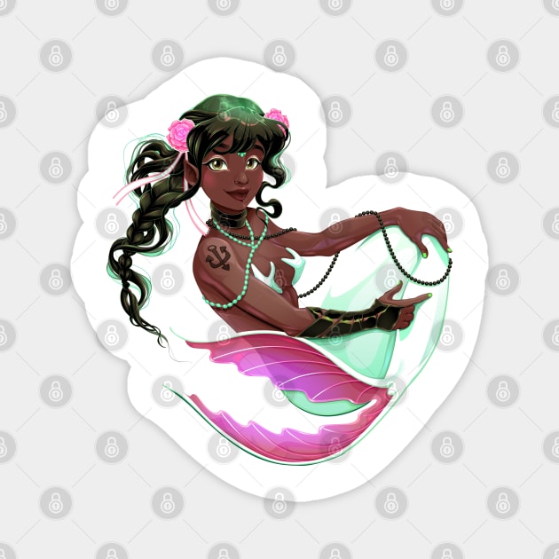 Smiling mermaid with white fish tail Magnet by ddraw