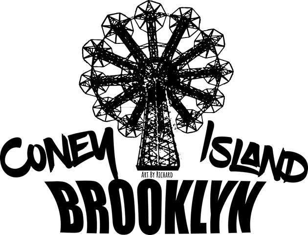Coney Island Brooklyn Black ink Kids T-Shirt by Richardramirez82