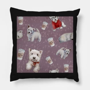 Westies mom purple pattern Pillow