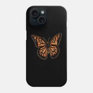 Orange and black Monarch butterfly drawing drawn with a yellow outline. Phone Case