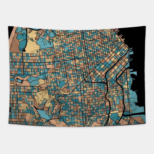 San Francisco Map Pattern in Mid Century Pastel Tapestry by PatternMaps