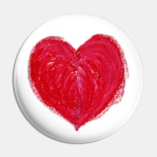 Red Heart Drawn With Oil Pastels On Paper Pin