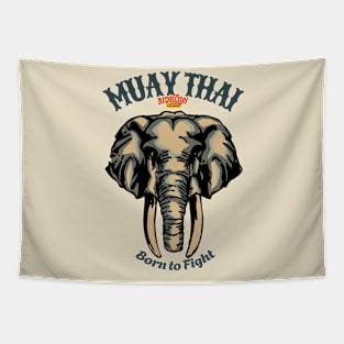 Vintage Muay Thai Tattoo Elephant Born to Fight Tapestry