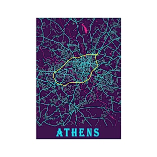 Athens Neon City Map, Athens Minimalist City Map Art Print T-Shirt