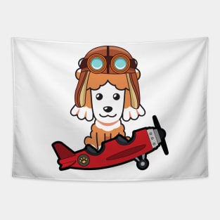 Cute poodle is in a vintage plane Tapestry