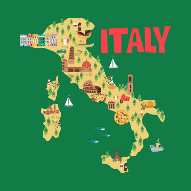 Italy Illustrated Map by JunkyDotCom