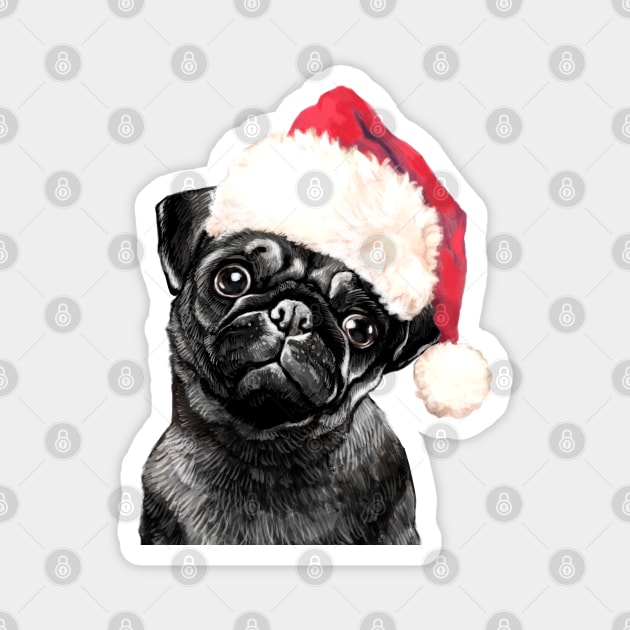 Christmas Black Pug Magnet by bignosework