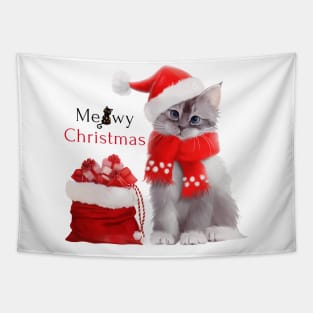 Kitten in Santa Claus costume with a bag of gifts Tapestry