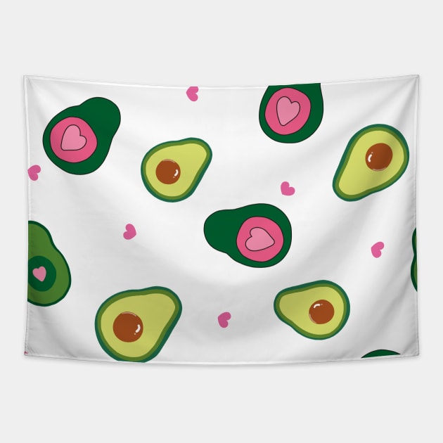 Hand drawn cute avocados with pink hearts Tapestry by GULSENGUNEL