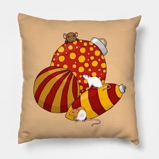 Pet Rats with christmas bulbs Pillow