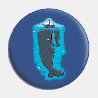 Cute whale with baby and sailing boat cartoon Pin