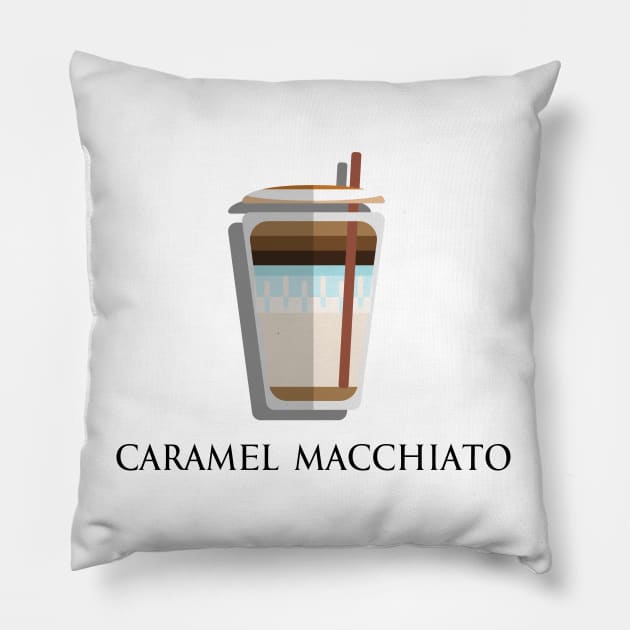 Iced Cold Caramel Macchiato coffee front view flat design style Pillow by FOGSJ