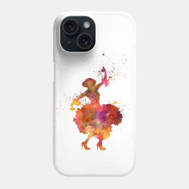 Gypsy woman dancing flamenco dancer silhouette in watercolor Phone Case by PaulrommerArt