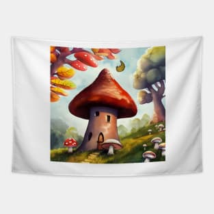 Sweet Mushroom Cottage in the Autumn Woods Tapestry