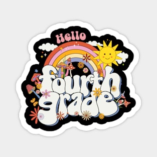 Hello 4th grade Rainbow Groovy Back To School Teacher Kid Magnet