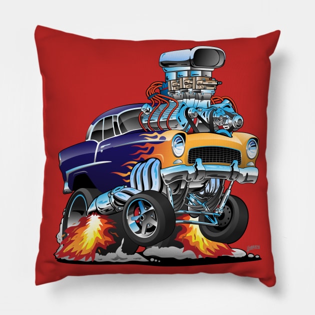 Classic Fifties Hot Rod Muscle Car Cartoon Pillow by hobrath