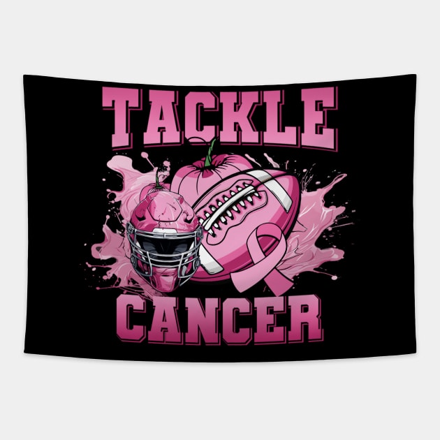 Tackle Breast Cancer American Football Pink Ribbon Awareness Tapestry by Thumthumlam