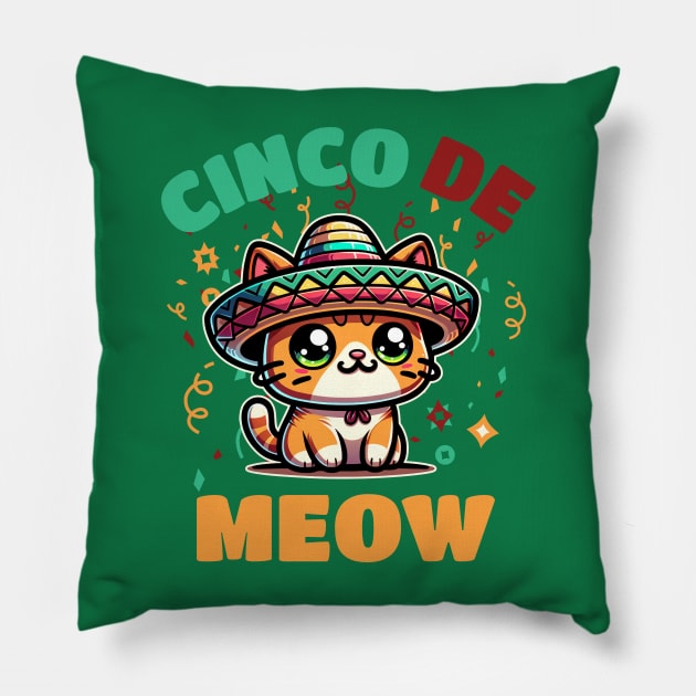 Cinco De Meow Cat Lover Pillow by Odetee