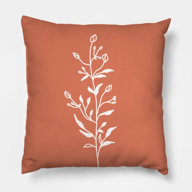 Wildflower Bouquet On Brown Terracotta One Line Art Flowers Pillow by ArunikaPrints