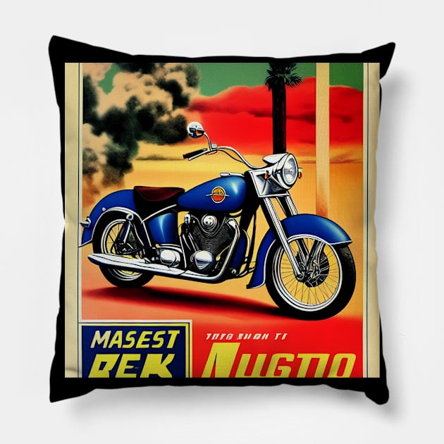 Vintage Metallic Blue Motorcycle Poster Pillow by BAYFAIRE