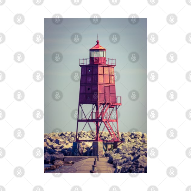 Red Metal Lighthouse Racine Wisconsin by Enzwell