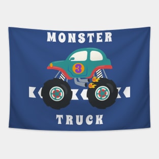 Vector illustration of monster truck with cartoon style Tapestry