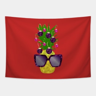 Purple Pineapple Christmas with Glasses Tapestry