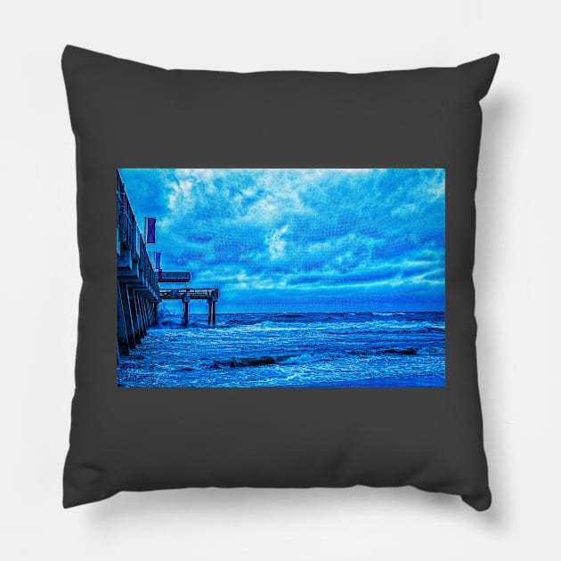 Stormy Morning at the Pier Pillow by Gestalt Imagery