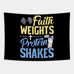 Funny Faith Weights And Protein Shakes Gym Workout Tapestry