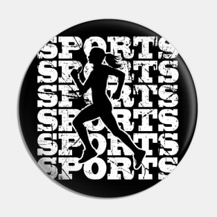 Sports Woman with distressed white text Pin