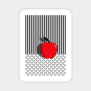 Red Pop Art Apple on black and white stripes and pattern Magnet