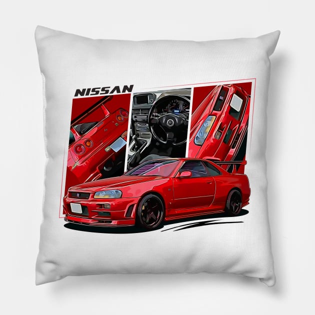 Nissan Skyline r34 GTR Red, JDM Car Pillow by T-JD