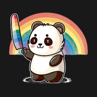 Cute Kawaii Panda Pride with rainbow flag T-Shirt