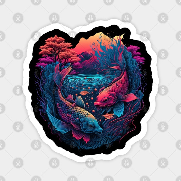 Synthwave Yakuza Koi Fish Tattoo Magnet by JOLI Design Studio