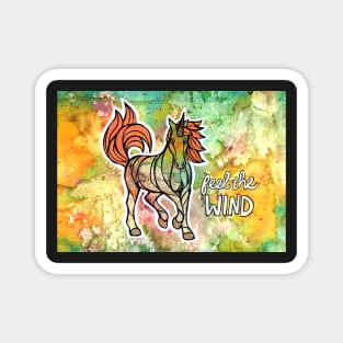 Feel the Wind. Magical Unicorn Watercolor Illustration. Magnet