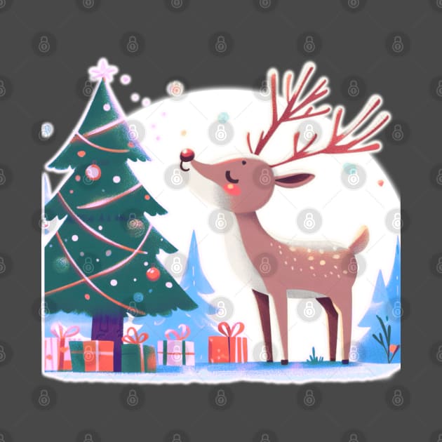 Light Reindeer Enjoying Their Christmas Tree by Star Fragment Designs