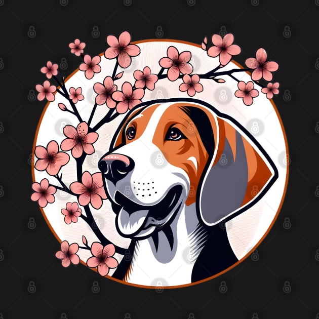 American English Coonhound Enjoys Spring Cherry Blossoms by ArtRUs