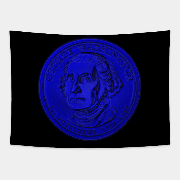 USA George Washington Coin in Blue Tapestry by The Black Panther