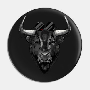 Thug Bull With Round Goggles animal art Pin