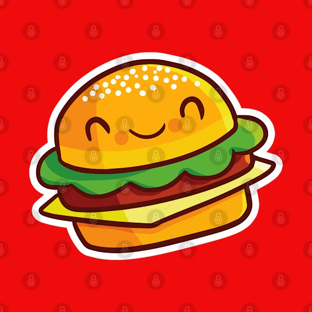 Cute and funny smiling hamburger by Jocularity Art