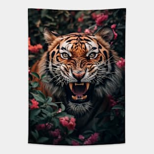 Floral Tiger Roar 2 Tapestry