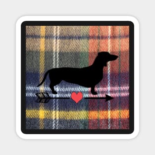 Dachshund Wiener Dog Cute Gift Graphic Art Design, Weenie with Heart Arrow on Plaid Graphic Magnet