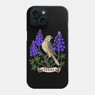 Texas state mockingbird and bluebonnet flower Phone Case