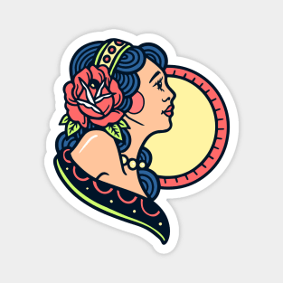 Traditional Retro Girl With Rose On Her Hair Magnet