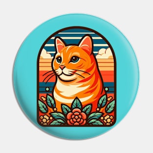 orange tabby cat profile with flowers Pin