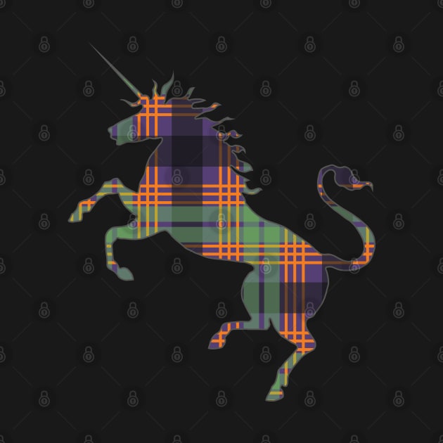 Scottish Purple, Orange and Green Tartan Rearing Unicorn Silhouette by MacPean